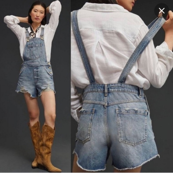 Anthropologie Pilcro denim cutoff shortalls distressed shorts Womens size 29 NEW - Picture 2 of 9